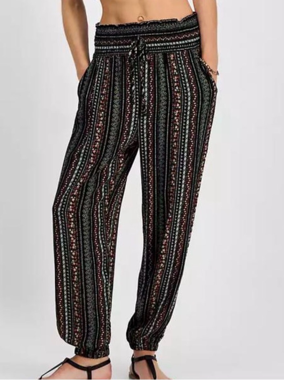 Kingston Grey Smocked waist Printed Joggers